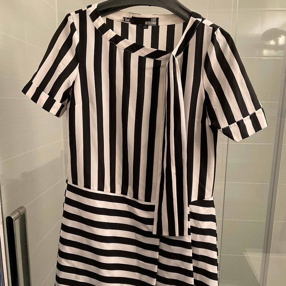 LOVE MOSCHINO Striped Ribbon Midi-Dress